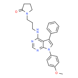 ChemSpider 2D Image | 1-(3-{[7-(4-methoxyphenyl)-5-phenylpyrrolo[2,3-d]pyrimidin-4-yl]amino}propyl)pyrrolidin-2-one | C26H27N5O2