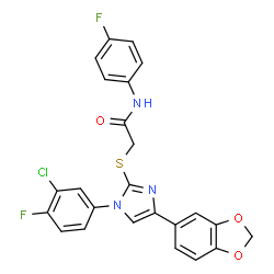 ChemSpider 2D Image | 2-{[4-(1,3-Benzodioxol-5-yl)-1-(3-chloro-4-fluorophenyl)-1H-imidazol-2-yl]sulfanyl}-N-(4-fluorophenyl)acetamide | C24H16ClF2N3O3S