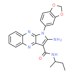 ChemSpider 2D Image | 2-Amino-1-(1,3-benzodioxol-5-yl)-N-sec-butyl-1H-pyrrolo[2,3-b]quinoxaline-3-carboxamide | C22H21N5O3