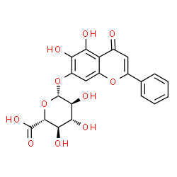 ChemSpider 2D Image | 5,6-Dihydroxy-4-oxo-2-phenyl-4H-chromen-7-yl beta-L-glucopyranosiduronic acid | C21H18O11