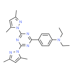 ChemSpider 2D Image | 2-(N,N-diethylanilin-4-yl)-4,6-bis(3,5-dimethylpyrazol-1-yl)-1,3,5-triazine | C23H28N8