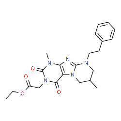 ChemSpider 2D Image | Ethyl [1,7-dimethyl-2,4-dioxo-9-(2-phenylethyl)-1,4,6,7,8,9-hexahydropyrimido[2,1-f]purin-3(2H)-yl]acetate | C22H27N5O4
