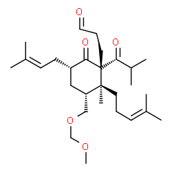 ChemSpider 2D Image | 3-[(2S,3R,5S)-1-Isobutyryl-3-[(methoxymethoxy)methyl]-2-methyl-5-(3-methyl-2-buten-1-yl)-2-(4-methyl-3-penten-1-yl)-6-oxocyclohexyl]propanal | C28H46O5