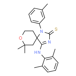 ChemSpider 2D Image | 4-[(2,6-Dimethylphenyl)amino]-7,7-dimethyl-1-(3-methylphenyl)-8-oxa-1,3-diazaspiro[4.5]dec-3-ene-2-thione | C24H29N3OS