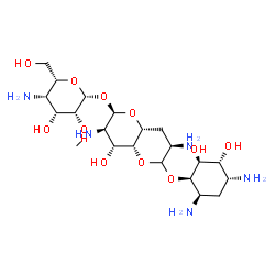 ChemSpider 2D Image | (2R,3R,4R,4aR,7R,8aR)-7-Amino-6-{[(1R,2S,3R,4R,6R)-4,6-diamino-2,3-dihydroxycyclohexyl]oxy}-4-hydroxy-3-(methylamino)octahydropyrano[3,2-b]pyran-2-yl 4-amino-4-deoxy-beta-L-talopyranoside | C21H41N5O11