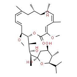 ChemSpider 2D Image | (5R)-2,4-Dideoxy-1-C-{(2S,3R,4S)-3-hydroxy-4-[(2R,3S,4E,6Z,9S,10S,11R,12Z,14Z)-10-hydroxy-3,15-dimethoxy-7,9,11,13-tetramethyl-16-oxooxacyclohexadeca-4,6,12,14-tetraen-2-yl]-2-pentanyl}-5-isopropyl-4-
methyl-alpha-D-threo-pentopyranose | C35H58O9