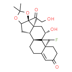 ChemSpider 2D Image | (4aS,5S,6aS,6bS,10aS,10bS)-4b-Fluoro-6b-glycoloyl-5-hydroxy-4a,6a,8,8-tetramethyl-3,4,4a,4b,5,6,6a,6b,9a,10,10a,10b,11,12-tetradecahydro-2H-naphtho[2',1':4,5]indeno[1,2-d][1,3]dioxol-2-one | C24H33FO6