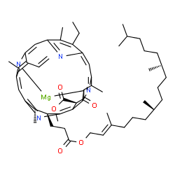 ChemSpider 2D Image | [Methyl (3S,4S,21R)-14-ethyl-4,8,13,18-tetramethyl-20-oxo-3-(3-oxo-3-{[(2E,7R,11R)-3,7,11,15-tetramethyl-2-hexadecen-1-yl]oxy}propyl)-9-vinyl-21-phorbinecarboxylatato(2-)-kappa~2~N,N']magnesium | C55H72MgN4O5