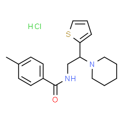 ChemSpider 2D Image | 4-Methyl-N-[2-(1-piperidinyl)-2-(2-thienyl)ethyl]benzamide hydrochloride (1:1) | C19H25ClN2OS