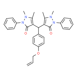 ChemSpider 2D Image | 4,4'-{[4-(Allyloxy)phenyl]methylene}bis(1,5-dimethyl-2-phenyl-1,2-dihydro-3H-pyrazol-3-one) | C32H32N4O3