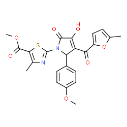 ChemSpider 2D Image | Methyl 2-[3-hydroxy-5-(4-methoxyphenyl)-4-(5-methyl-2-furoyl)-2-oxo-2,5-dihydro-1H-pyrrol-1-yl]-4-methyl-1,3-thiazole-5-carboxylate | C23H20N2O7S