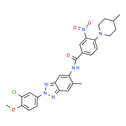 ChemSpider 2D Image | N-[2-(3-Chloro-4-methoxyphenyl)-6-methyl-2H-benzotriazol-5-yl]-4-(4-methyl-1-piperidinyl)-3-nitrobenzamide | C27H27ClN6O4