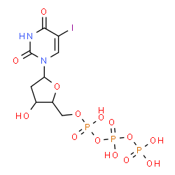 ChemSpider 2D Image | 1-[2-Deoxy-5-O-(hydroxy{[hydroxy(phosphonooxy)phosphoryl]oxy}phosphoryl)pentofuranosyl]-5-iodo-2,4(1H,3H)-pyrimidinedione | C9H14IN2O14P3