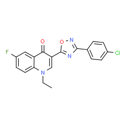 ChemSpider 2D Image | 3-[3-(4-Chlorophenyl)-1,2,4-oxadiazol-5-yl]-1-ethyl-6-fluoro-4(1H)-quinolinone | C19H13ClFN3O2
