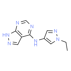 ChemSpider 2D Image | N-(1-Ethyl-1H-pyrazol-4-yl)-1H-pyrazolo[3,4-d]pyrimidin-4-amine | C10H11N7