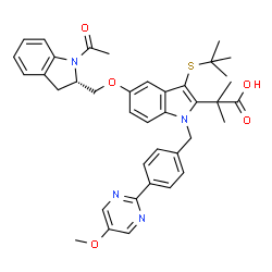ChemSpider 2D Image | 3-(5-[(S)-1-acetyl-2,3-dihydro-1H-indol-2-ylmethoxy]-3-t-butylsulfanyl-1-[4-(5-methoxypyrimidin-2-yl)benzyl]-1H-indol-2-yl)-2,2-dimethylpropionic acid | C39H42N4O5S