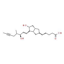 ChemSpider 2D Image | (5E)-5-[(3aS,5R,6aS)-5-Hydroxy-4-[(1E,3S)-3-hydroxy-4-methyl-1-octen-6-yn-1-yl]hexahydro-2(1H)-pentalenylidene]pentanoic acid | C22H32O4