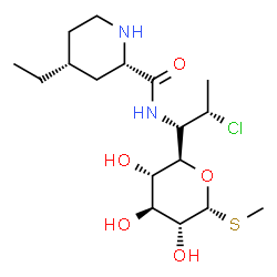 ChemSpider 2D Image | Methyl (5R)-5-[(1S,2S)-2-chloro-1-({[(2S,4R)-4-ethyl-2-piperidinyl]carbonyl}amino)propyl]-1-thio-alpha-D-xylopyranoside | C17H31ClN2O5S