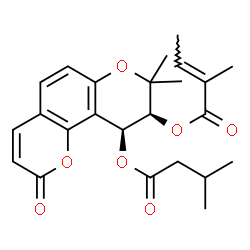 ChemSpider 2D Image | (9S,10S)-8,8-Dimethyl-10-[(3-methylbutanoyl)oxy]-2-oxo-9,10-dihydro-2H,8H-pyrano[2,3-f]chromen-9-yl (2E)-2-methyl-2-butenoate | C24H28O7