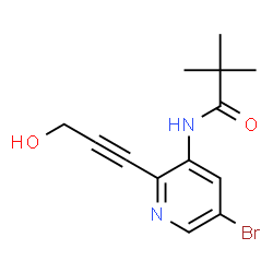 ChemSpider 2D Image | N-(5-Bromo-2-(3-hydroxyprop-1-yn-1-yl)pyridin-3-yl)pivalamide | C13H15BrN2O2