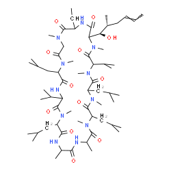ChemSpider 2D Image | 30-Ethyl-33-[(1R,2R,4E)-1-hydroxy-2-methyl-4-hexen-1-yl]-6,9,18,24-tetraisobutyl-3,21-diisopropyl-1,4,7,10,12,15,19,25,28-nonamethyl-1,4,7,10,13,16,19,22,25,28,31-undecaazacyclotritriacontane-2,5,8,11
,14,17,20,23,26,29,32-undecone | C62H111N11O12