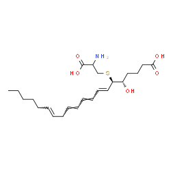 ChemSpider 2D Image | (5S,6R,7E,9E,11E,14E)-6-[(2-Amino-2-carboxyethyl)sulfanyl]-5-hydroxy-7,9,11,14-icosatetraenoic acid | C23H37NO5S