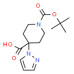ChemSpider 2D Image | 1-(tert-butoxycarbonyl)-4-(1H-pyrazol-1-yl)-4-piperidinecarboxylic acid | C14H21N3O4