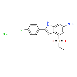 ChemSpider 2D Image | 2-(4-Chlorophenyl)-4-(propylsulfonyl)-1H-indol-6-amine hydrochloride (1:1) | C17H18Cl2N2O2S