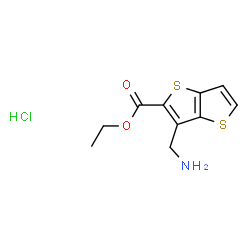 ChemSpider 2D Image | Ethyl 3-(aminomethyl)thieno[3,2-b]thiophene-2-carboxylate hydrochloride (1:1) | C10H12ClNO2S2