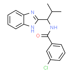 ChemSpider 2D Image | N-[1-(1H-Benzimidazol-2-yl)-2-methylpropyl]-3-chlorobenzamide | C18H18ClN3O