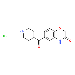 ChemSpider 2D Image | 6-(4-Piperidinylcarbonyl)-2H-1,4-benzoxazin-3(4H)-one hydrochloride (1:1) | C14H17ClN2O3