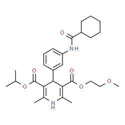 ChemSpider 2D Image | Isopropyl 2-methoxyethyl 4-{3-[(cyclohexylcarbonyl)amino]phenyl}-2,6-dimethyl-1,4-dihydro-3,5-pyridinedicarboxylate | C28H38N2O6