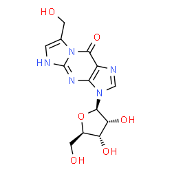 ChemSpider 2D Image | 7-(Hydroxymethyl)-5,9-dihydro-9-oxo-3-(β-D-ribofuranosyl)imidazo-[1,2-a]purine | C13H15N5O6
