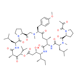 ChemSpider 2D Image | 1-Pyruvoyl-L-prolyl-N-[(2S,5S,7S,11S,12R,15S,16S,19S,22aS)-12-[(2S)-2-butanyl]-11-hydroxy-2-isobutyl-7-isopropyl-19-(4-methoxybenzyl)-5,16,20-trimethyl-1,4,6,9,14,18,22-heptaoxotetracosahydro-1H-pyrro
lo[1,2-i][1,6,9,13,20]oxatetraazacyclotetracosin-15-yl]-N~2~-methyl-D-leucinamide | C59H91N7O14