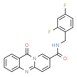 ChemSpider 2D Image | N-(2,4-Difluorobenzyl)-11-oxo-11H-pyrido[2,1-b]quinazoline-8-carboxamide | C20H13F2N3O2