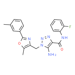 ChemSpider 2D Image | 5-Amino-N-(2-fluorophenyl)-1-{[5-methyl-2-(3-methylphenyl)-1,3-oxazol-4-yl]methyl}-1H-1,2,3-triazole-4-carboxamide | C21H19FN6O2