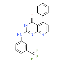 ChemSpider 2D Image | (2E)-5-Phenyl-2-{[3-(trifluoromethyl)phenyl]amino}pyrido[2,3-d]pyrimidin-4(8H)-one | C20H13F3N4O