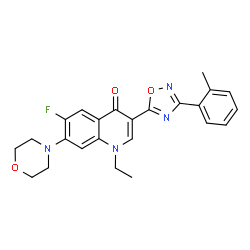 ChemSpider 2D Image | 1-Ethyl-6-fluoro-3-[3-(2-methylphenyl)-1,2,4-oxadiazol-5-yl]-7-(4-morpholinyl)-4(1H)-quinolinone | C24H23FN4O3