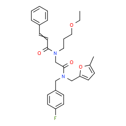 ChemSpider 2D Image | N-(3-Ethoxypropyl)-N-(2-{(4-fluorobenzyl)[(5-methyl-2-furyl)methyl]amino}-2-oxoethyl)-3-phenylacrylamide | C29H33FN2O4
