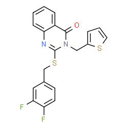 ChemSpider 2D Image | 2-[(3,4-Difluorobenzyl)sulfanyl]-3-(2-thienylmethyl)-4(3H)-quinazolinone | C20H14F2N2OS2