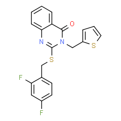 ChemSpider 2D Image | 2-[(2,4-Difluorobenzyl)sulfanyl]-3-(2-thienylmethyl)-4(3H)-quinazolinone | C20H14F2N2OS2