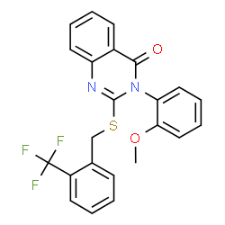ChemSpider 2D Image | 3-(2-Methoxyphenyl)-2-{[2-(trifluoromethyl)benzyl]sulfanyl}-4(3H)-quinazolinone | C23H17F3N2O2S