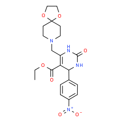 ChemSpider 2D Image | Ethyl 6-(1,4-dioxa-8-azaspiro[4.5]dec-8-ylmethyl)-4-(4-nitrophenyl)-2-oxo-1,2,3,4-tetrahydro-5-pyrimidinecarboxylate | C21H26N4O7