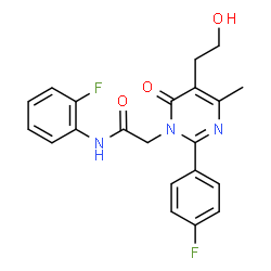 ChemSpider 2D Image | N-(2-Fluorophenyl)-2-[2-(4-fluorophenyl)-5-(2-hydroxyethyl)-4-methyl-6-oxo-1(6H)-pyrimidinyl]acetamide | C21H19F2N3O3