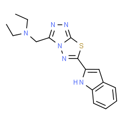 ChemSpider 2D Image | N-Ethyl-N-{[6-(1H-indol-2-yl)[1,2,4]triazolo[3,4-b][1,3,4]thiadiazol-3-yl]methyl}ethanamine | C16H18N6S