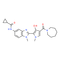 ChemSpider 2D Image | N-{2-[4-(1-Azepanylcarbonyl)-3-hydroxy-1-methyl-1H-pyrrol-2-yl]-1-methyl-1H-benzimidazol-5-yl}cyclopropanecarboxamide | C24H29N5O3