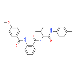 ChemSpider 2D Image | 2-[(4-Methoxybenzoyl)amino]-N-{3-methyl-1-[(4-methylphenyl)amino]-1-oxo-2-butanyl}benzamide | C27H29N3O4