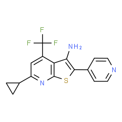 ChemSpider 2D Image | 6-Cyclopropyl-2-(4-pyridinyl)-4-(trifluoromethyl)thieno[2,3-b]pyridin-3-amine | C16H12F3N3S