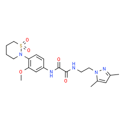 ChemSpider 2D Image | N-[2-(3,5-Dimethyl-1H-pyrazol-1-yl)ethyl]-N'-[4-(1,1-dioxido-1,2-thiazinan-2-yl)-3-methoxyphenyl]ethanediamide | C20H27N5O5S
