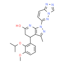 ChemSpider 2D Image | 4-(2-Isopropoxy-3-methoxyphenyl)-3-methyl-1-([1,2,4]triazolo[4,3-b]pyridazin-6-yl)-1,4,5,7-tetrahydro-6H-pyrazolo[3,4-b]pyridin-6-one | C22H23N7O3